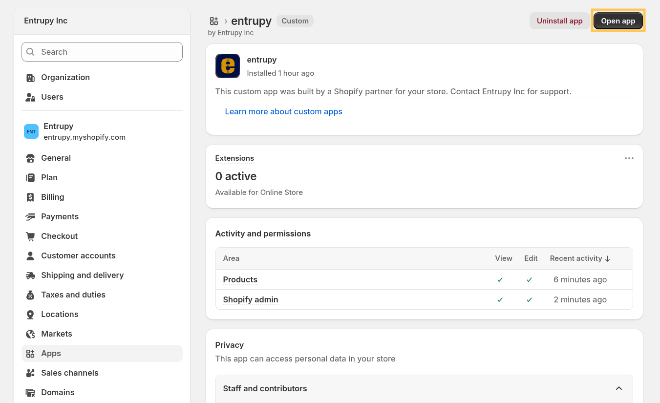 Opening the Entrupy app from the Apps menu